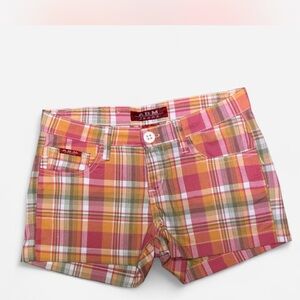 Women's Plaid Athletic Shorts - Pink and Yellow